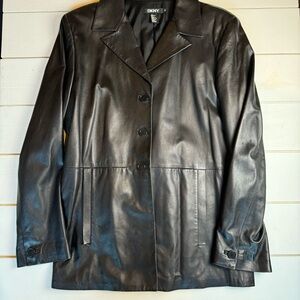 DKNY Vintage Long Sleeve Notched Lapel Butter Leather Blazer Jacket Women’s 12